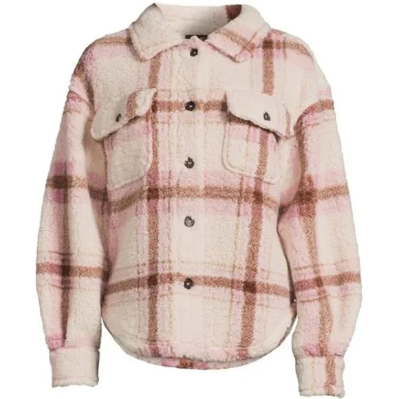 LAST CHANCE Ultra soft Plaid Printed Faux Sherpa Shacket - Picture 5 of 10